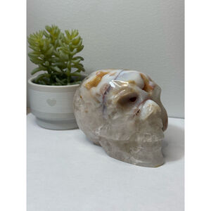 Druzy Flower Agate Skull Crystal Carving